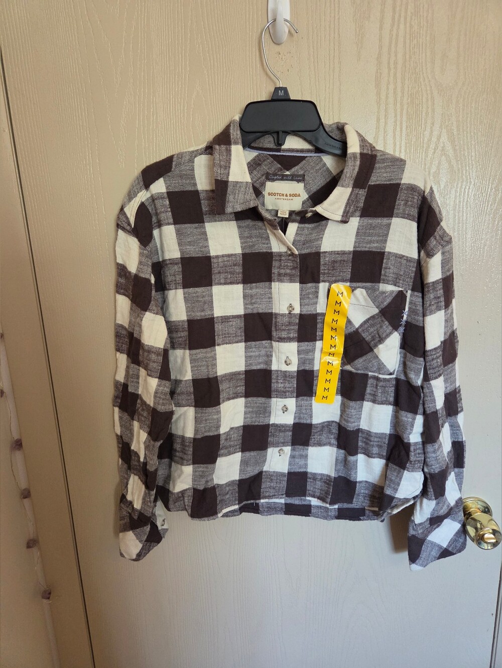 Scotch & Soda Brown Plaid Button Down Flannel Shirt Womens Size M NWT